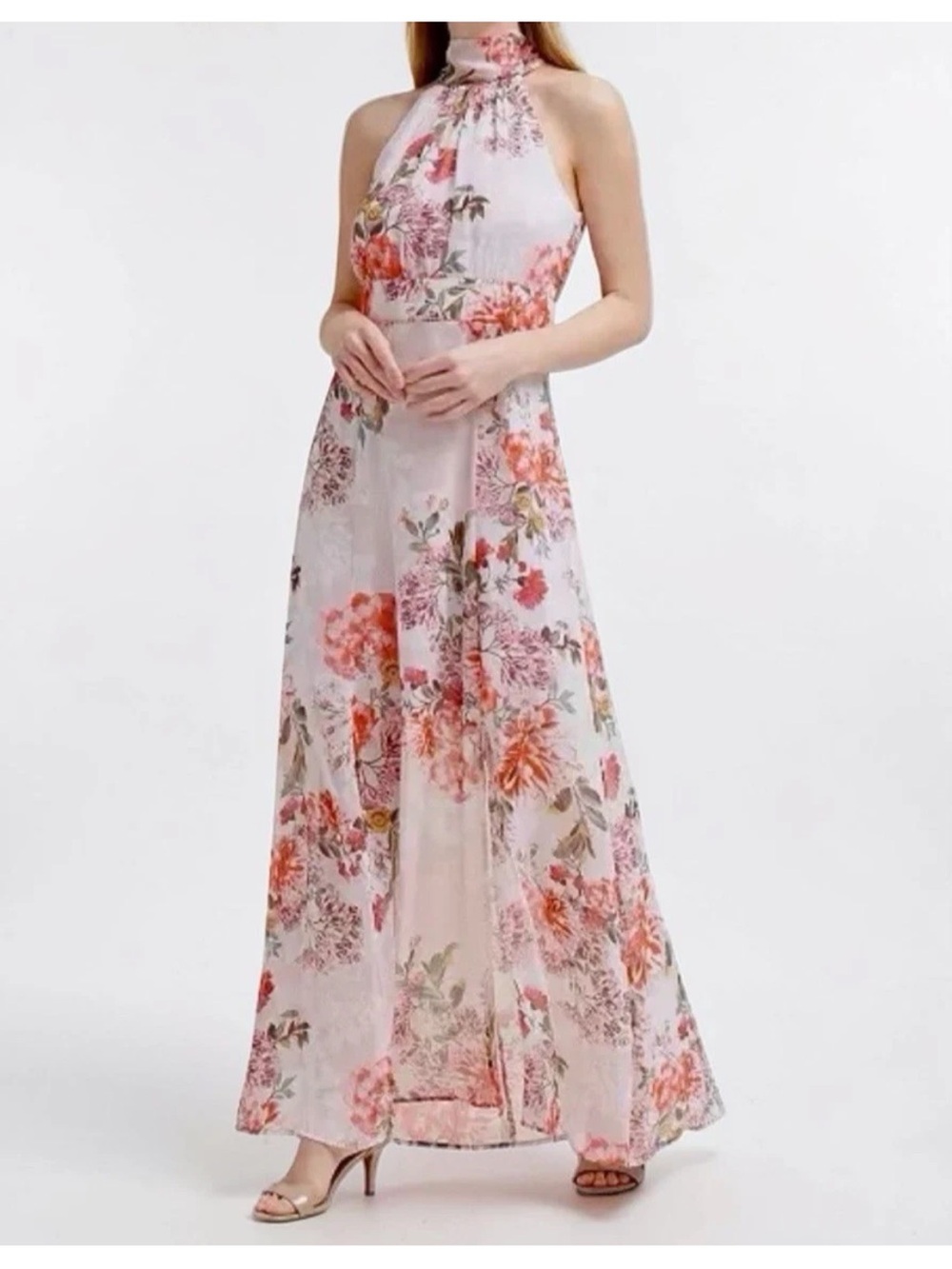 Eliza J pink floral halter maxi dress wedding guest dress women’s size 0